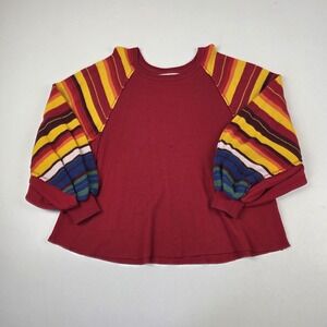 We The Free Shirt Womens Medium Red Striped Balloon Sleeve Thermal Pullover